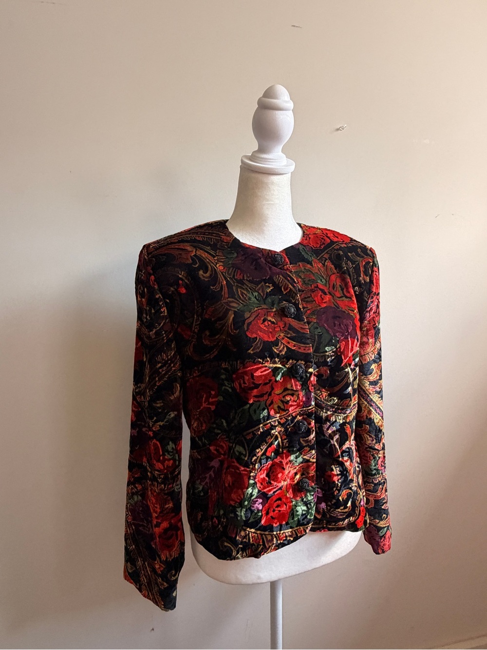 Norton McNaughton Floral Velvet Blazer in Red and Black